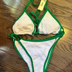 White and Green Bikini Set